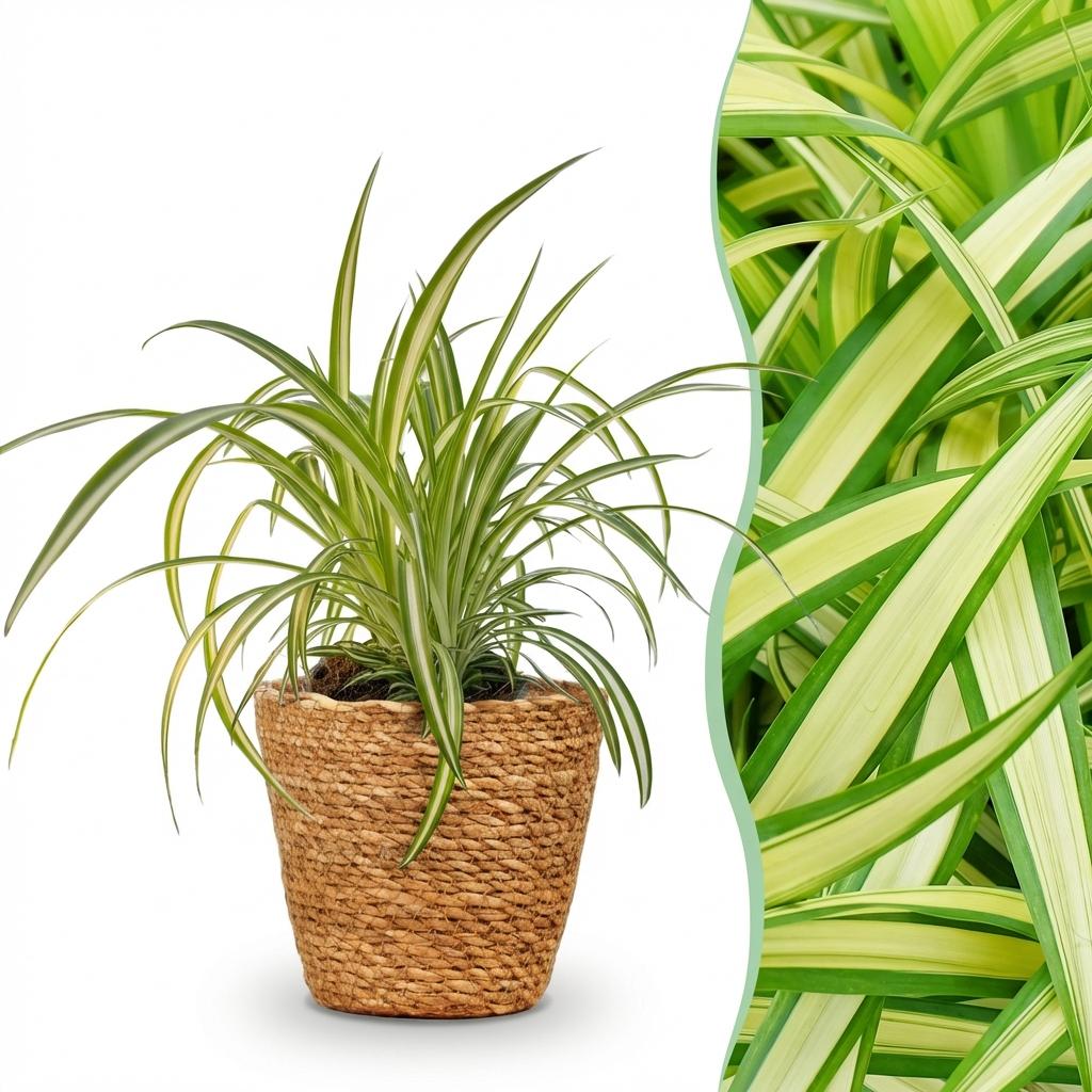 Grünlilie (Chlorophytum Variegatum) 20 cm mit Korb | Bunte Graslilie