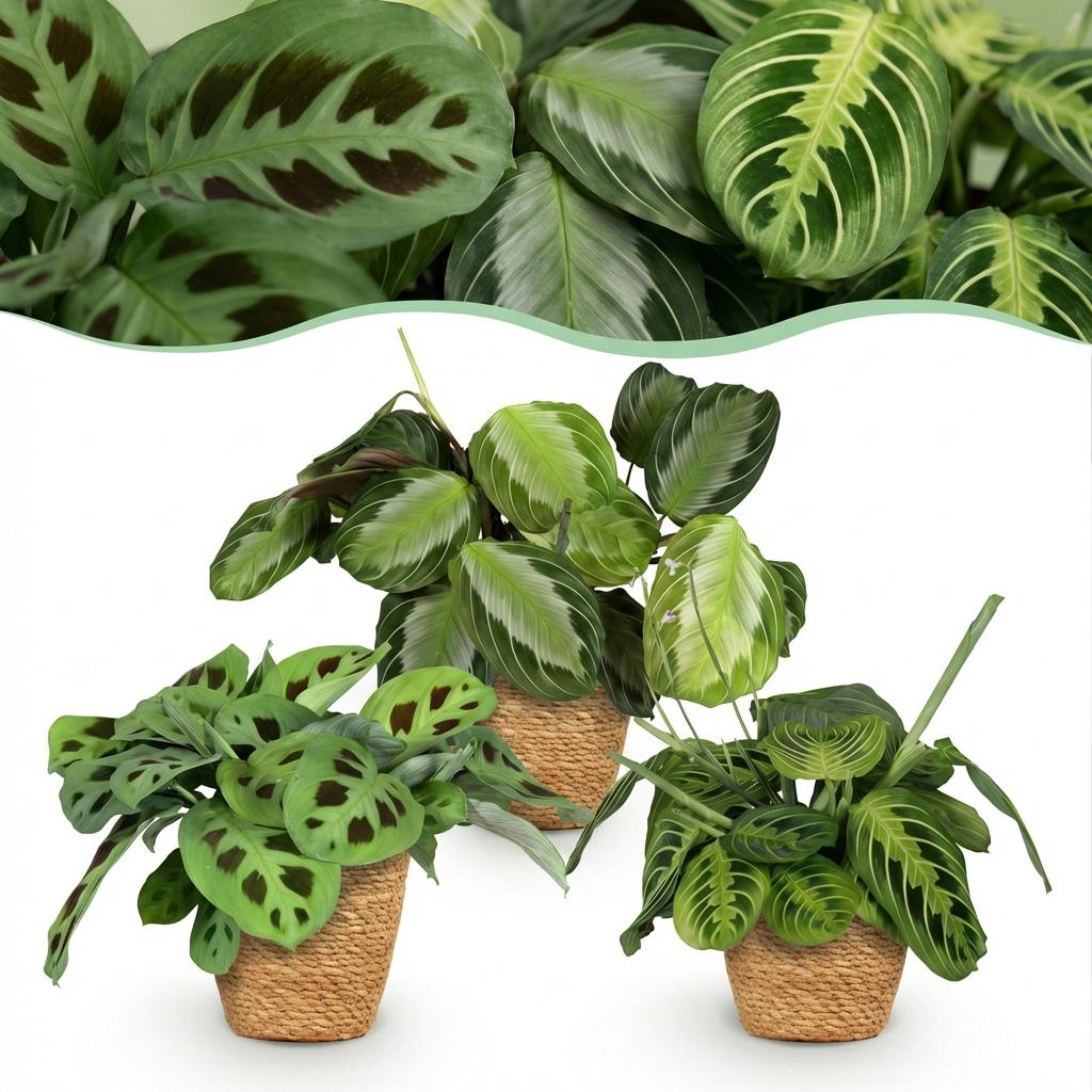 Marantha mix (3 stuks) 25 cm met pot of mand - Plant - plantenmagie