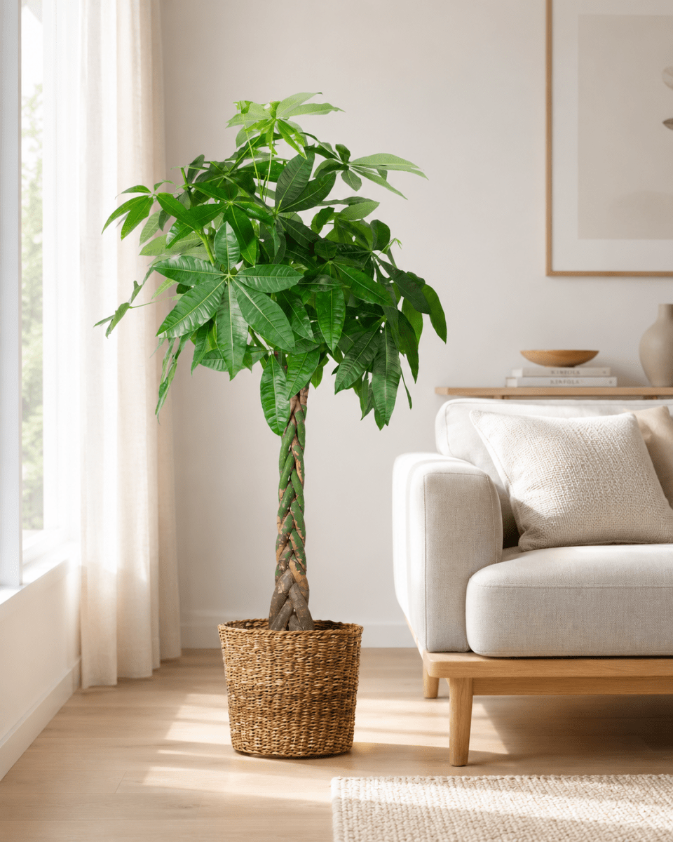 Pachira Aquatica XL met Torun mand Grote Kamerplant – 140 cm – Ø24 cm-Planten-plantenmagie