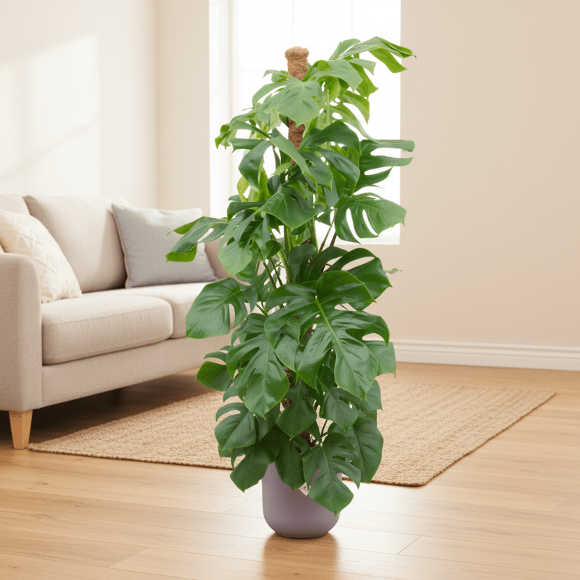 Combi deal - Monstera Pertusum XL inclusief elho Vibes Fold Round wit Ø30 - 150 cm - Plant - plantenmagie