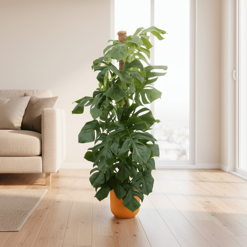 Combi deal - Monstera Pertusum XL inclusief elho Vibes Fold Round wit Ø30 - 150 cm - Plant - plantenmagie