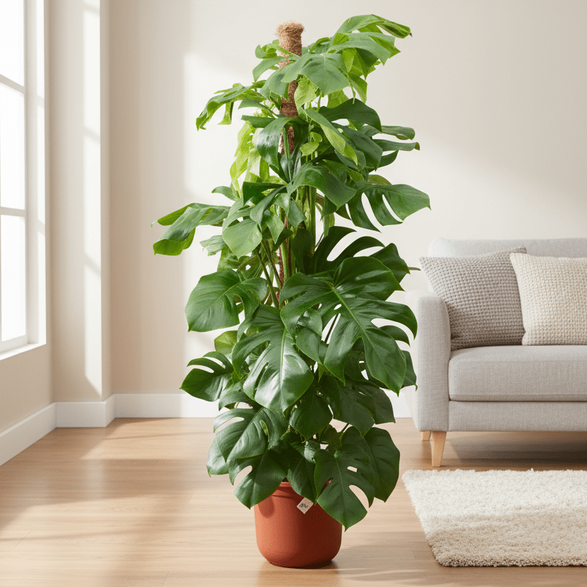 Combi deal - Monstera Pertusum XL inclusief elho Vibes Fold Round wit Ø30 - 150 cm - Plant - plantenmagie