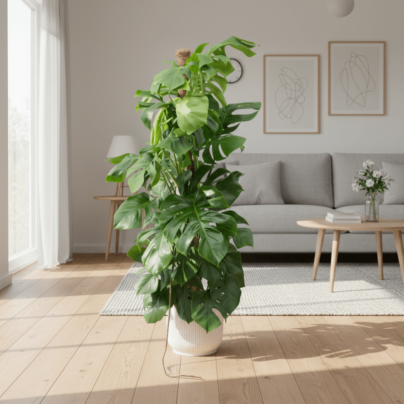 Combi deal - Monstera Pertusum XL inclusief elho Vibes Fold Round wit Ø30 - 150 cm - Plant - plantenmagie