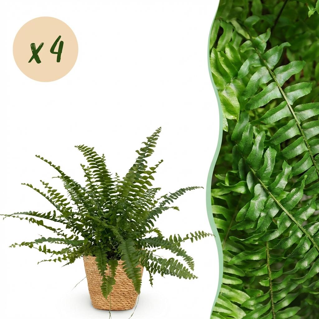 Nephrolepis Green Lady varen (4 stuks) met mand - Plant - plantenmagie