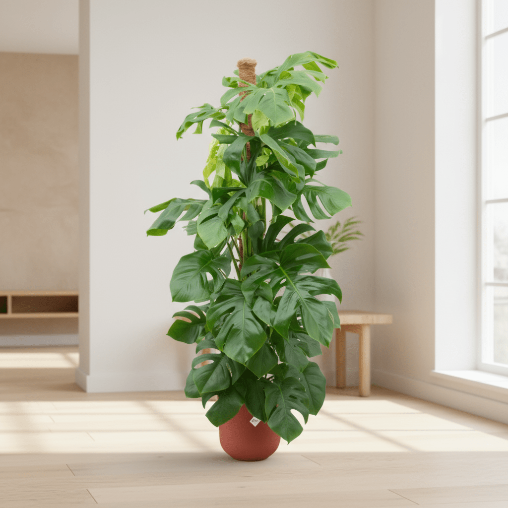 Combi deal - Monstera Pertusum XL inclusief elho Jazz Round rood Ø26 - 150 cm - Plant - plantenmagie