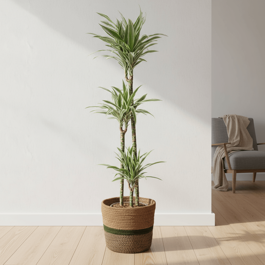 Dracaena Deremensis White Stripe met mand - Plant - plantenmagie