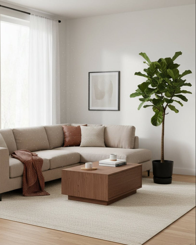 Ficus Lyrata stam inclusief elho Greenville Round zwart - 160 cm - Ø30 - Plant - plantenmagie