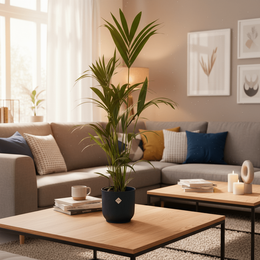 Kentia palm inclusief Ronde blauw pot - 160cm - Ø30 - Plant - plantenmagie