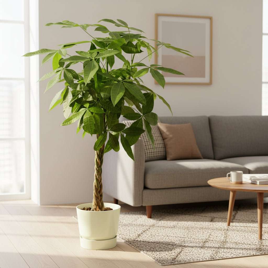 Pachira Aquatica inclusief elho Greenville Round wit - 160cm - Ø30-Planten-Planten Magie