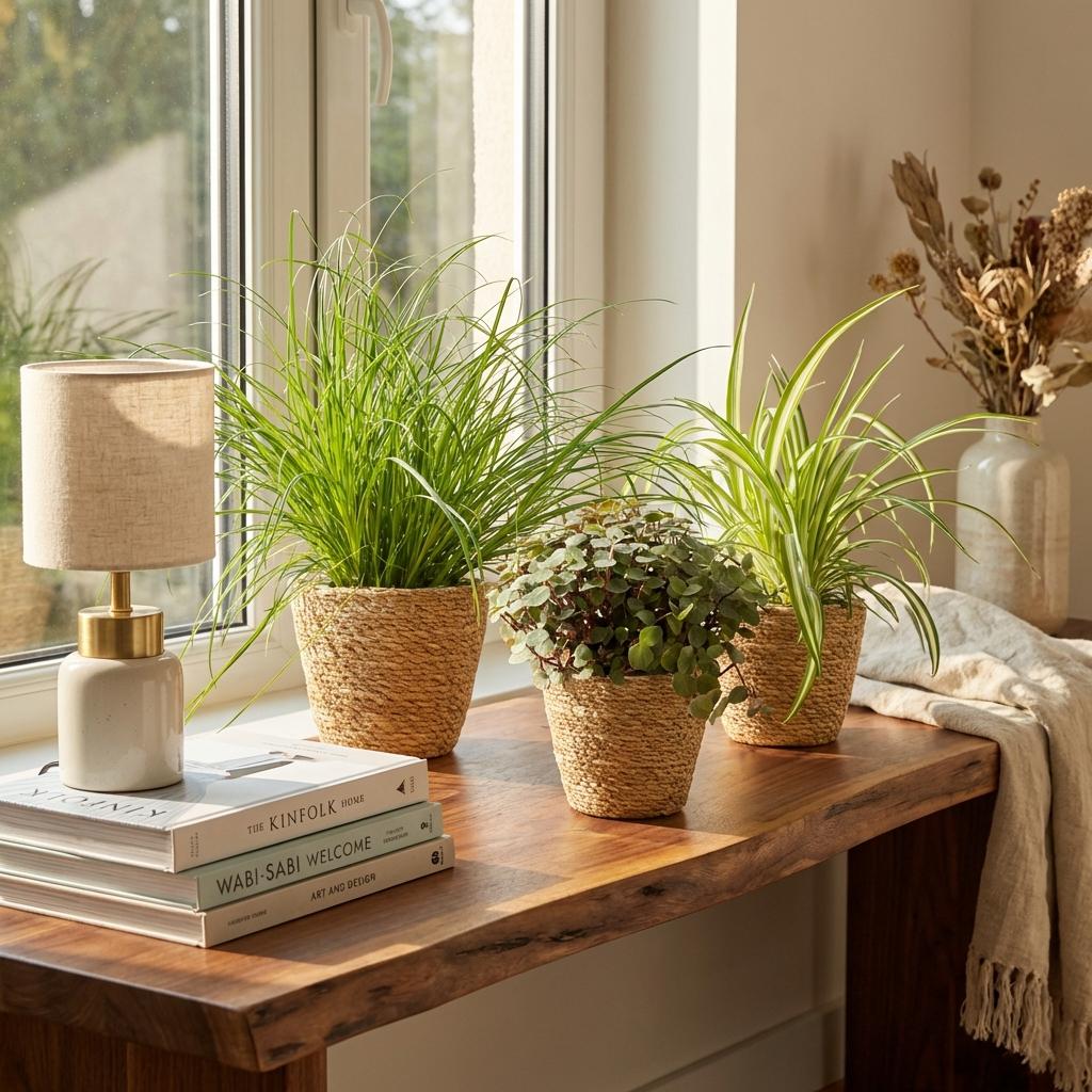 Cyperus – Calissia – Chlorophytum mix (3 stuks) 20 cm met mand - Plant - plantenmagie