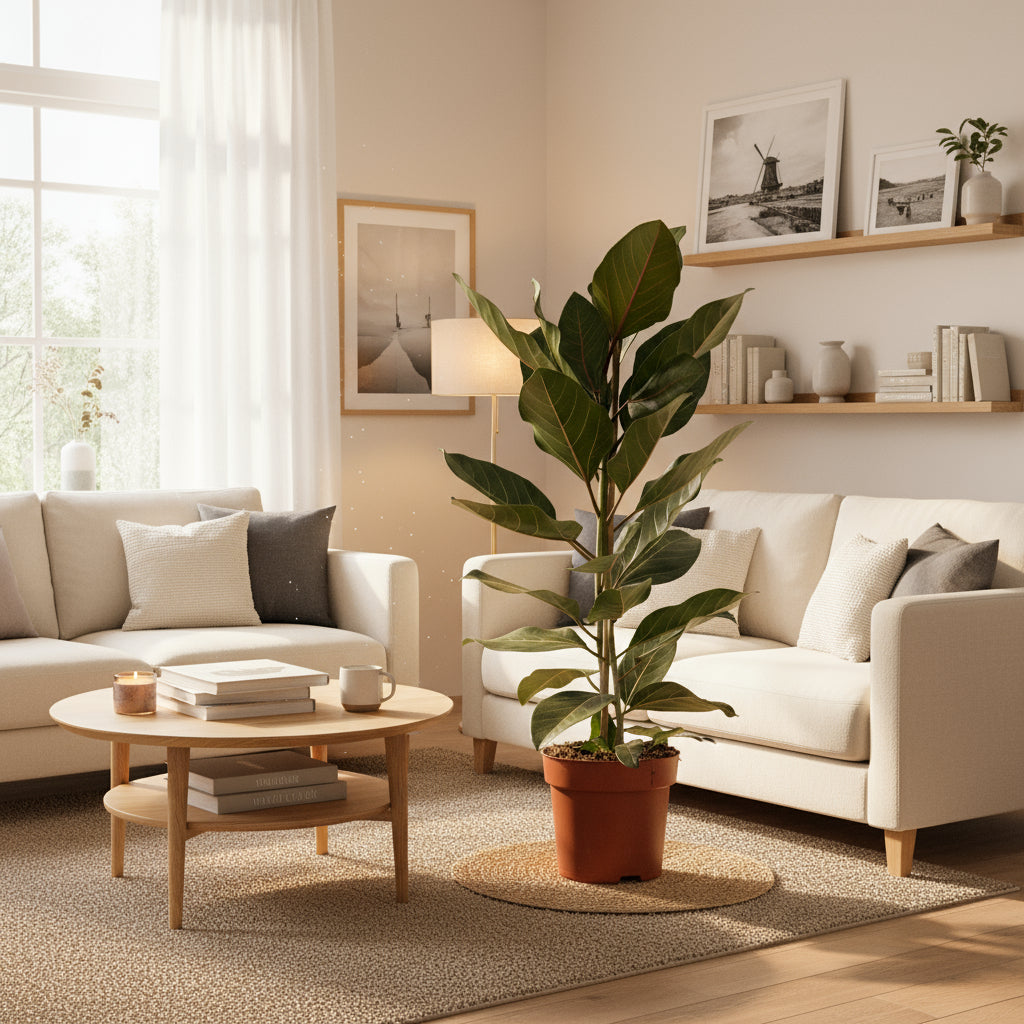 Ficus Benghalensis Joy grote kamerplant met grijsgroene bladeren in pot Ø21cm