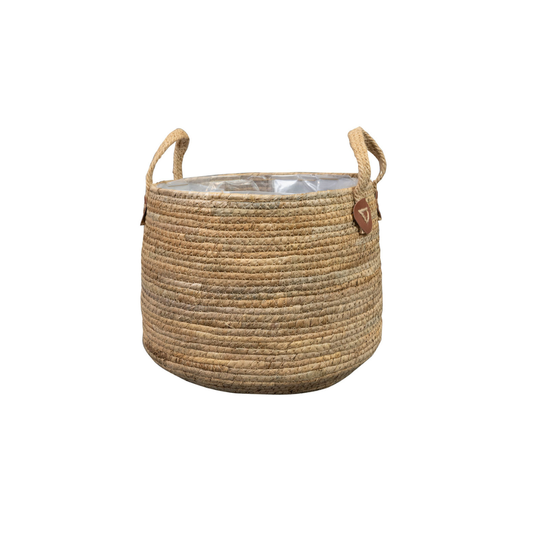 Detail van handgeweven structuur van de Mand Isla naturel