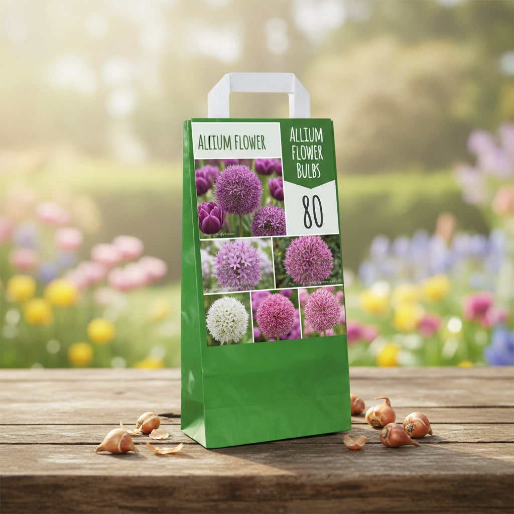 close-up van allium bloemscherm met bijen