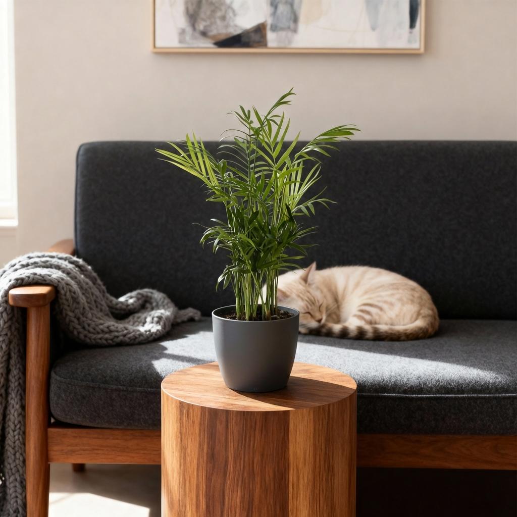 Chamaedorea elegans goudpalm set (4 stuks) 15 cm met grijze pot - Plant - plantenmagie