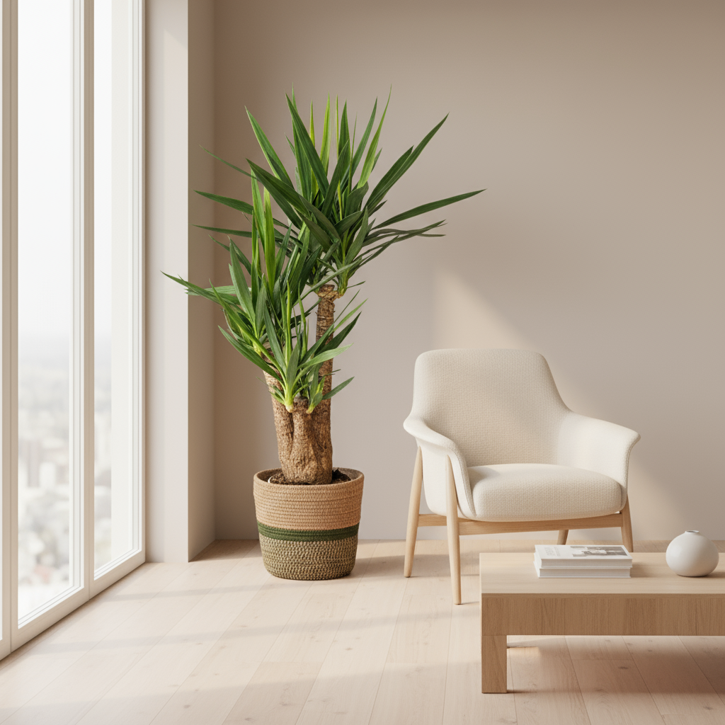 Yucca Elephantipes kamerplant met mand 80-100cm hoog