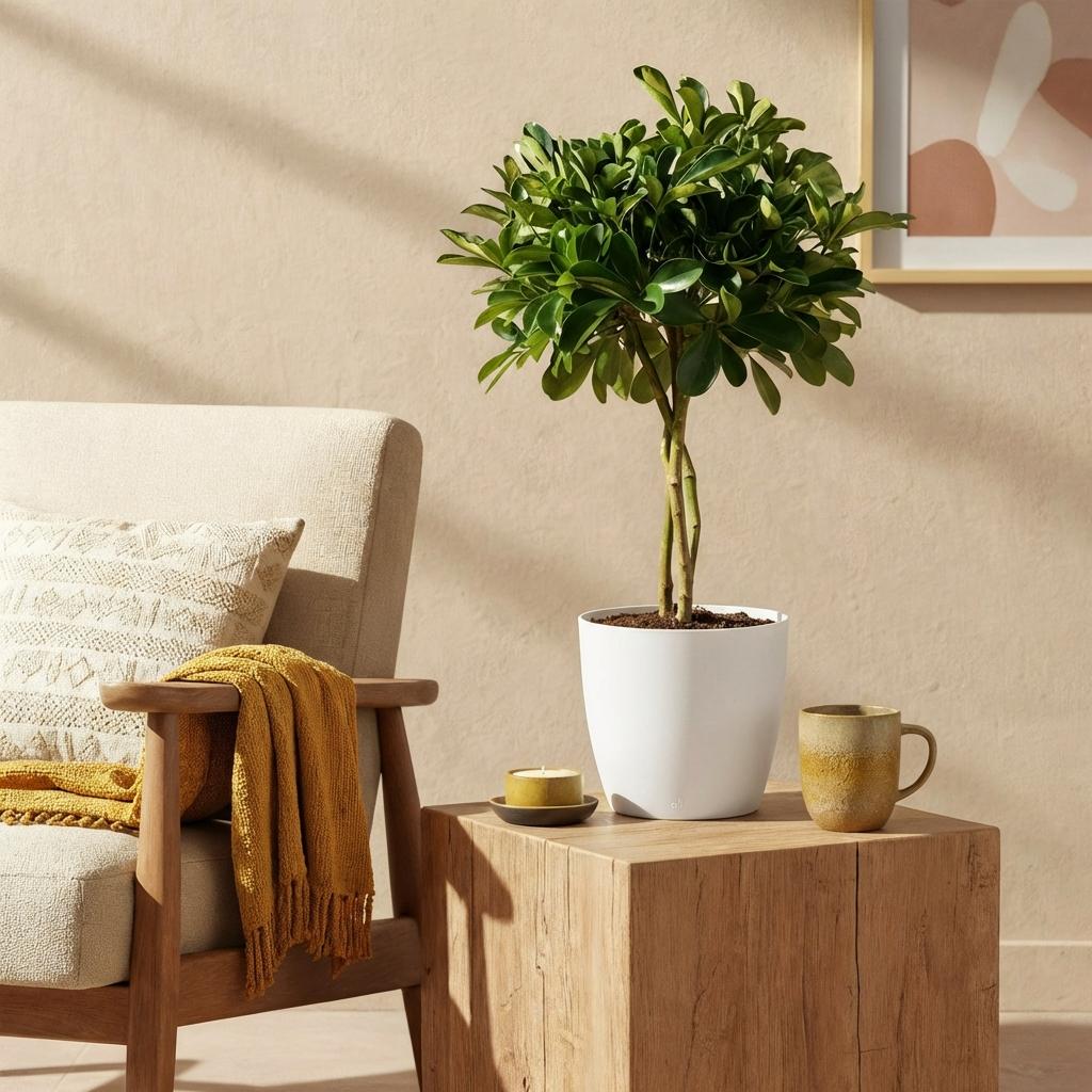 Schefflera Gold Capelle vingerboom 70–80 cm met witte pot - Plant - plantenmagie