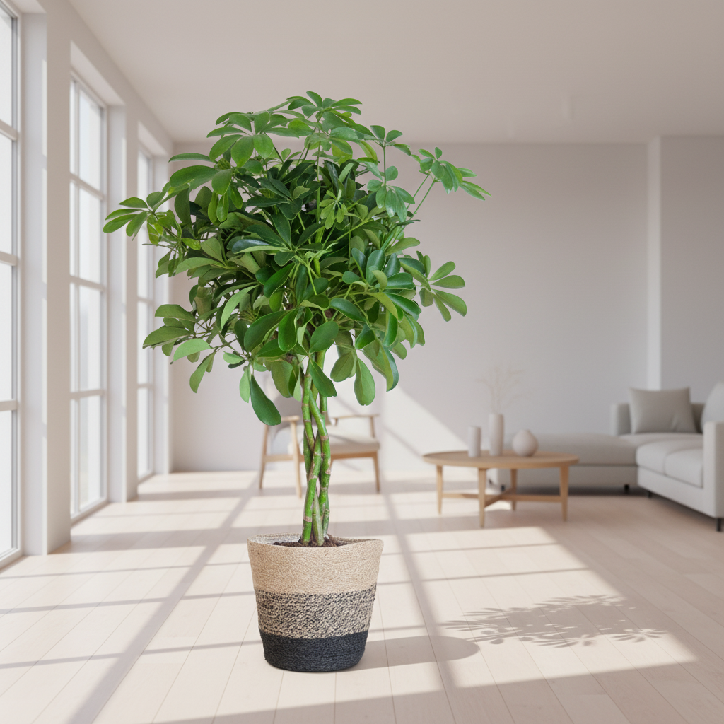 Schefflera Arab Nora met Mand Lissabon zwart - 70cm - Ø21