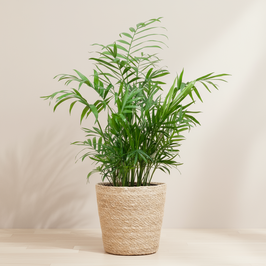 Chamaedorea Elegans in Sofia mand naturel, vooraanzicht