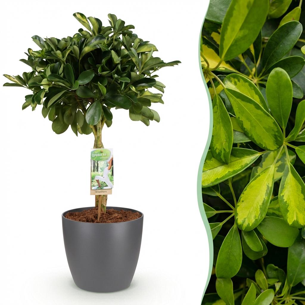 Schefflera Gold Capelle vingerboom 70–80 cm met grijze pot - Plant - plantenmagie