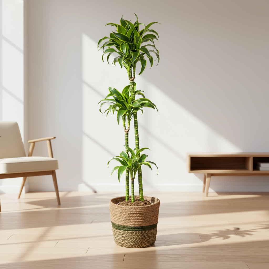Dracaena Deremensis Dorado kamerplant in mand Ø24cm – volle donkergroene bladeren met gele rand