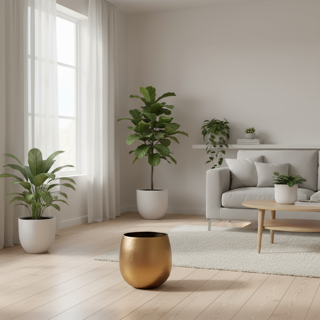 Pot Stijn goud D57 x H55 moderne metalen bloempot voor grote kamerplanten