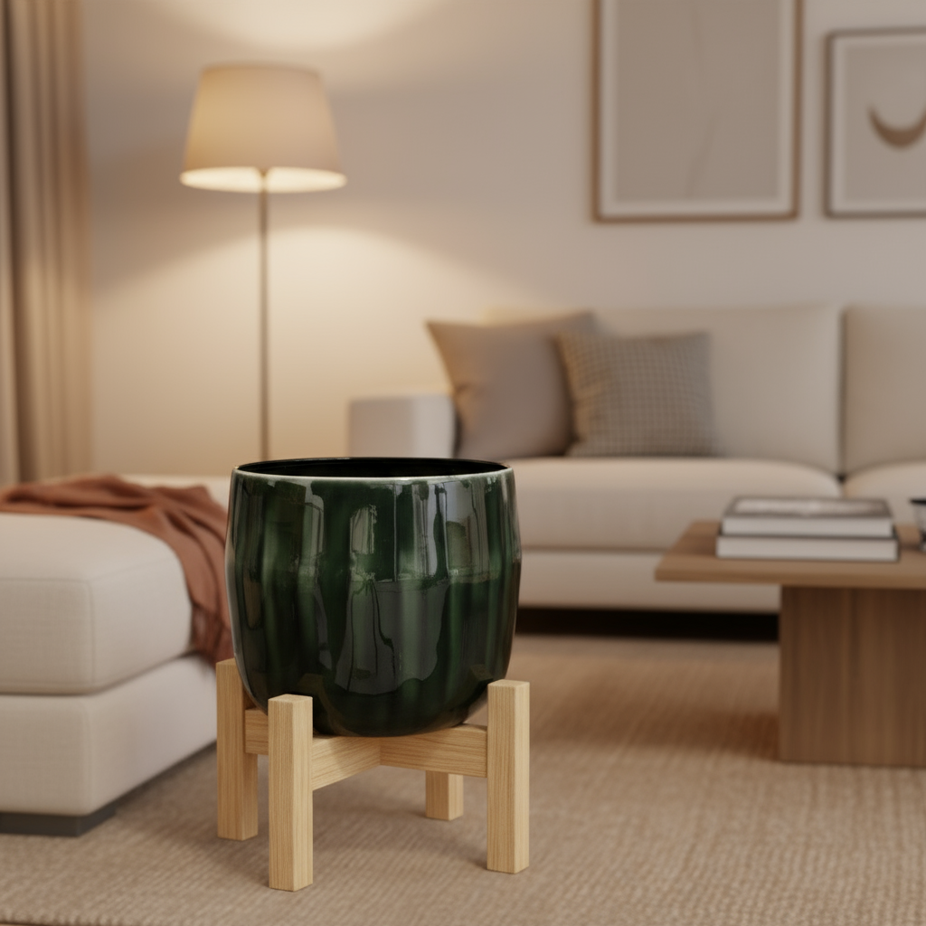Pot Babet Pine D30 x H27 keramieken bloempot in dennenhoutkleur – Planten Magie