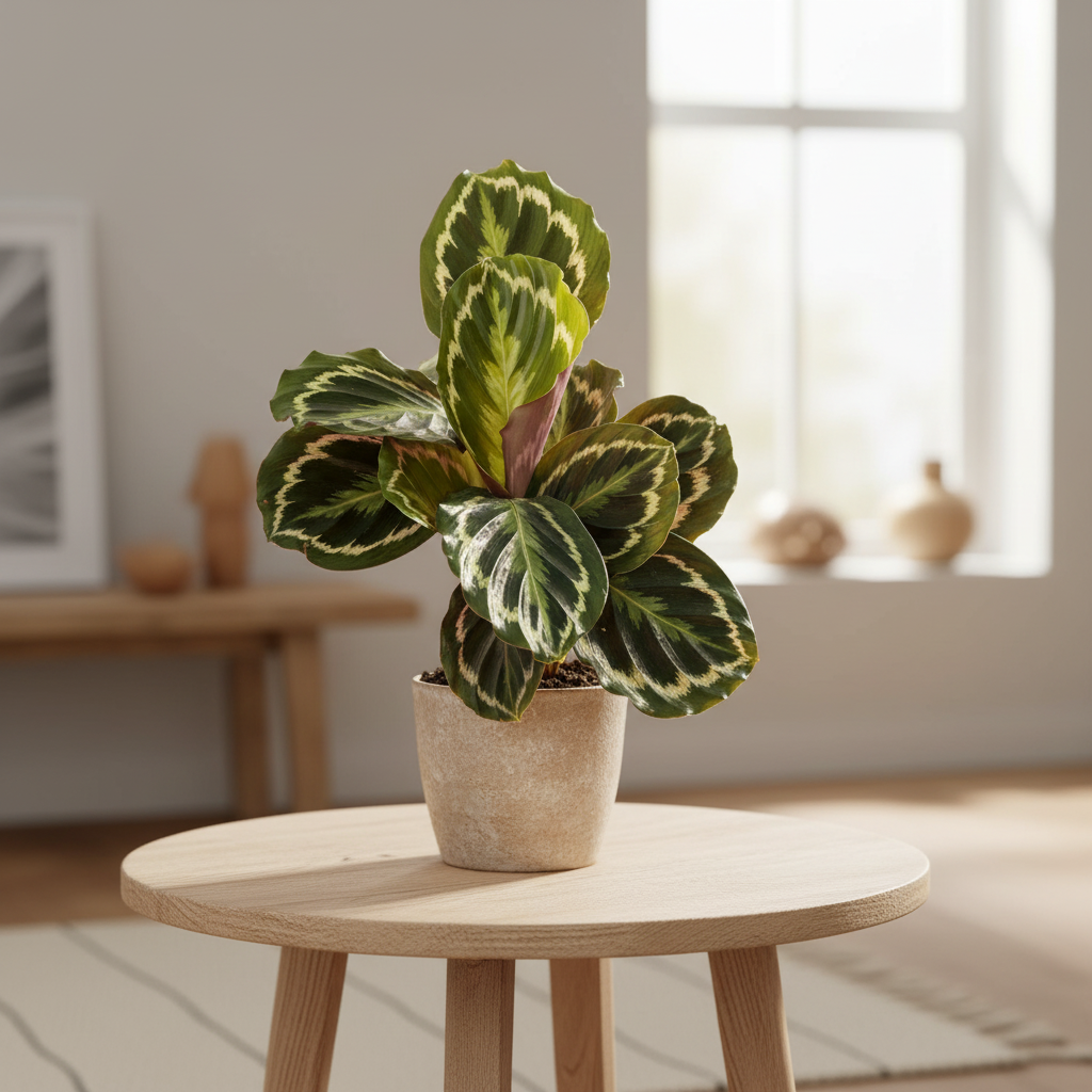 Calathea Medallion kamerplant Ø17cm met ronde bladeren en uniek patroon, hoogte 40-50cm