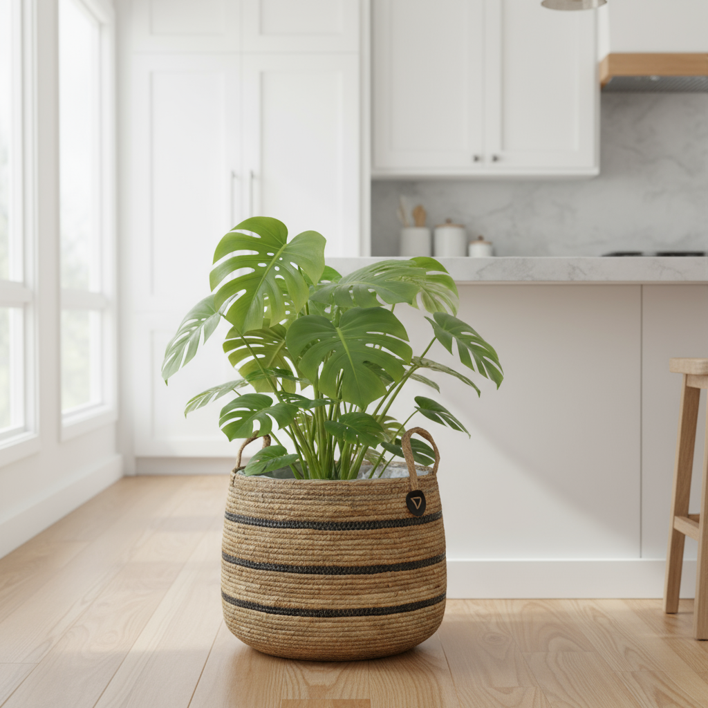 Mand Isla Black D28xH19 – stijlvolle zwarte plantenmand