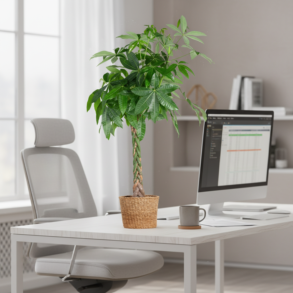 Pachira Aquatica XL Geldboom met gevlochten stam in Torun mand – 140cm kamerplant