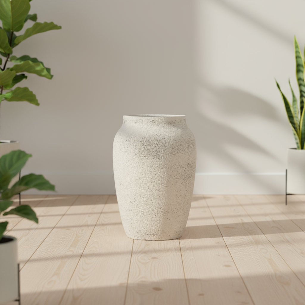 Luxe witte bloempot Pot Hera Chalk White D51xH74 met moderne afwerking