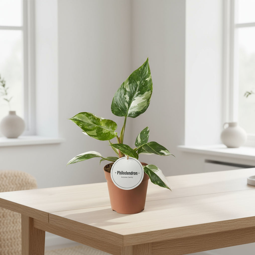 Philodendron White Princess kamerplant in pot Ø12cm - donkergroene bladeren met witte nerven
