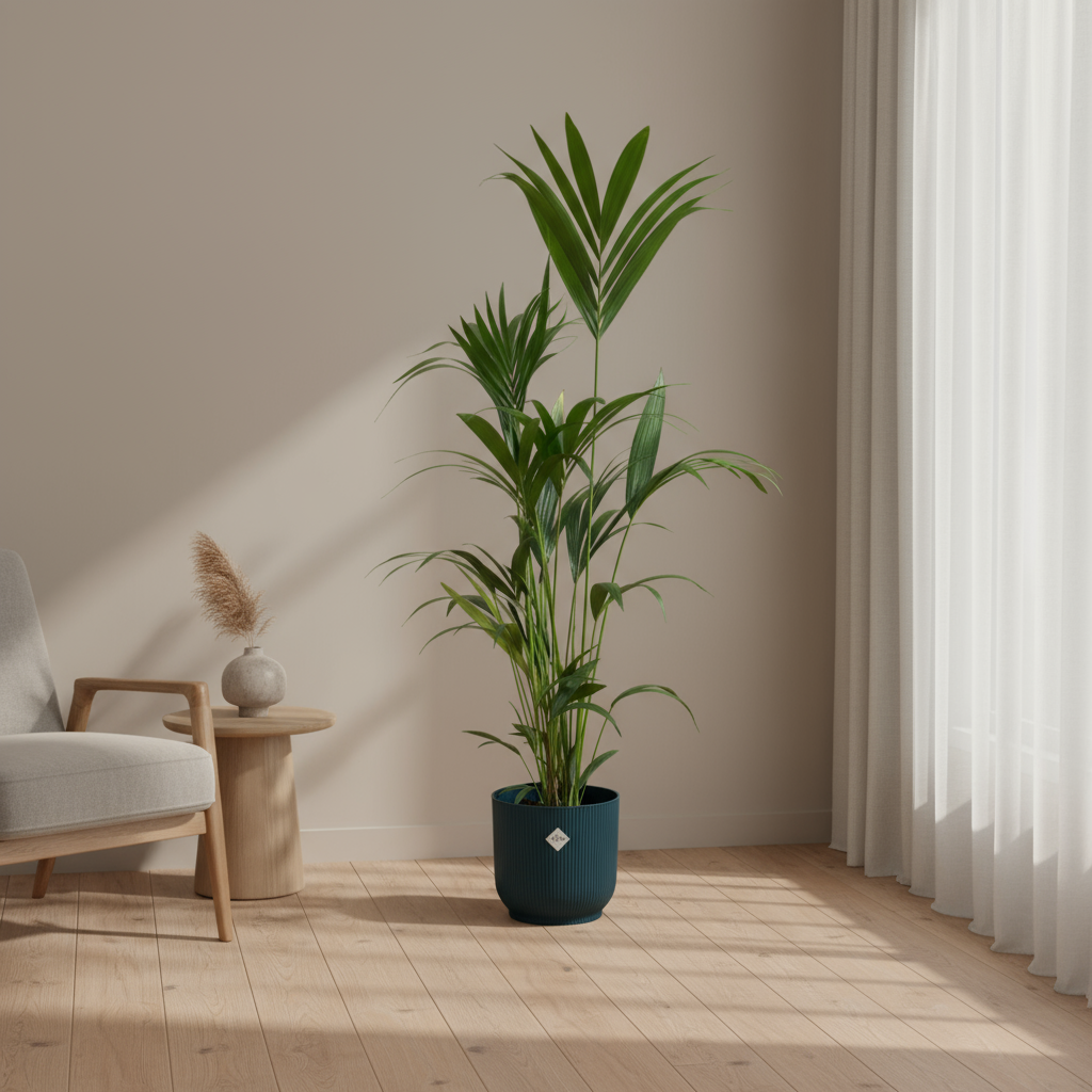 Kentia Palm 160 cm in groene Elho Greenville Round pot, tropische kamerplant voor binnen