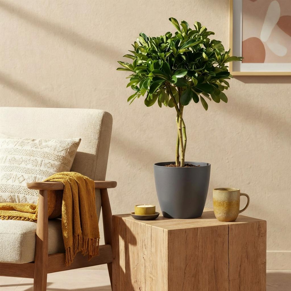 Schefflera Gold Capelle vingerboom 70–80 cm met grijze pot - Plant - plantenmagie