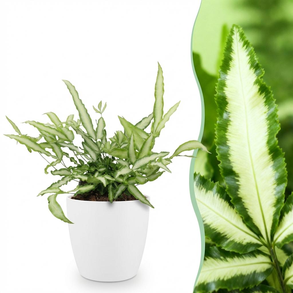 Pteris Albolineata lintvaren - 20 cm - Ø12 - met witte pot - Plant - plantenmagie