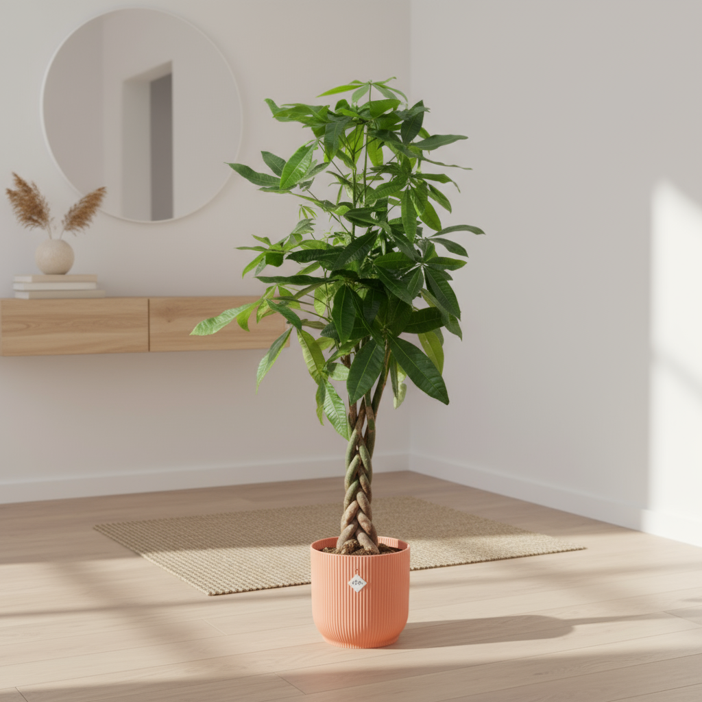 Pachira Aquatica Geldboom 150 cm in Elho Vibes Fold Round pot – duurzame kamerplant