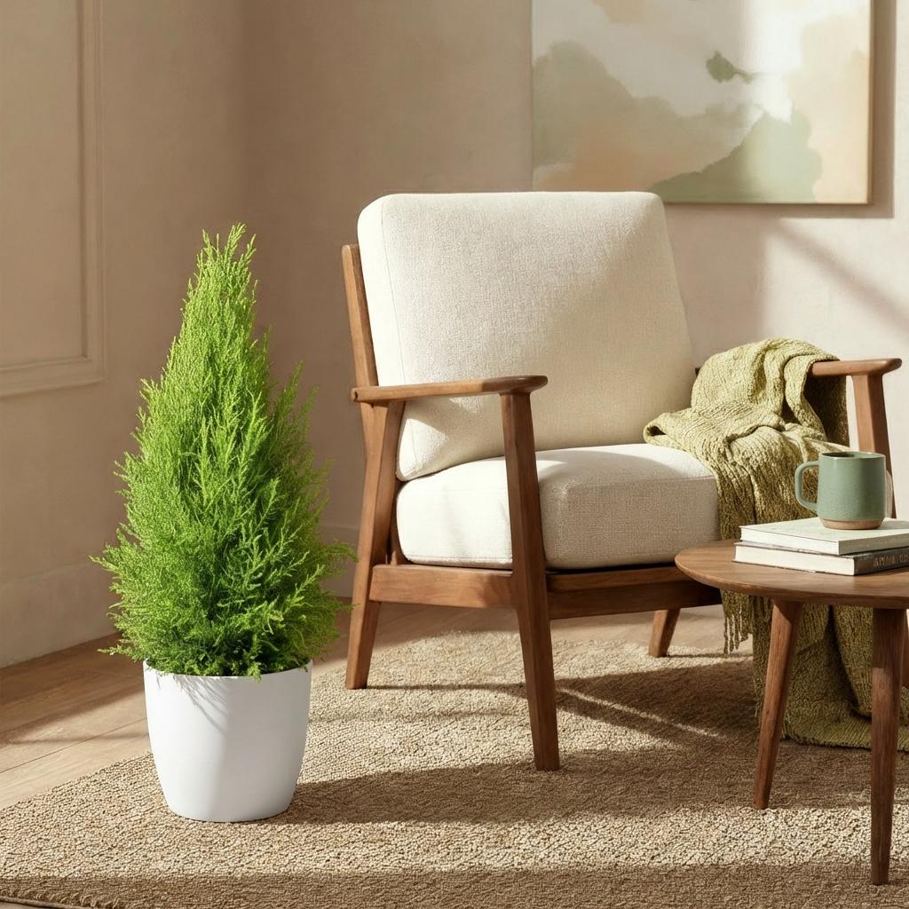 Cupressus Gold Crest Wilma kamerconifeer 85–95 cm met witte pot - Plant - plantenmagie