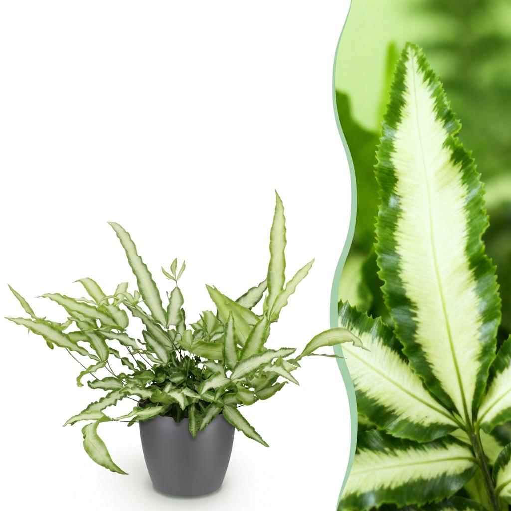 Pteris cretica Albolineata lintvaren 20 cm met grijze pot - Plant - plantenmagie