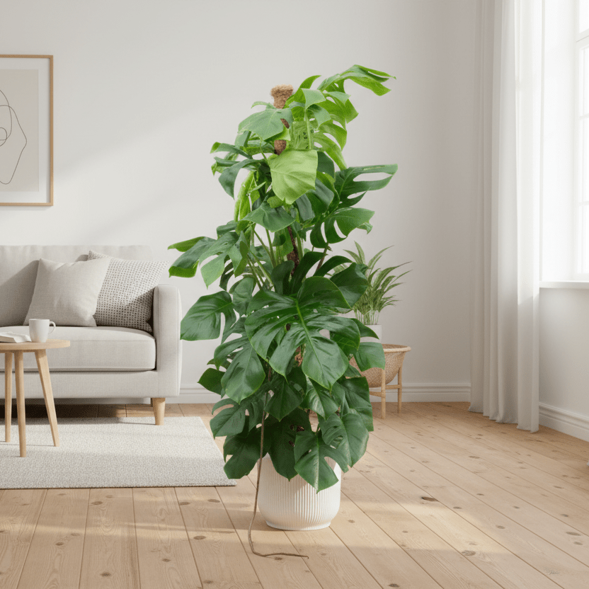 Combi deal - Monstera Pertusum XL inclusief elho Vibes Fold Round wit Ø30 - 150 cm - Plant - plantenmagie