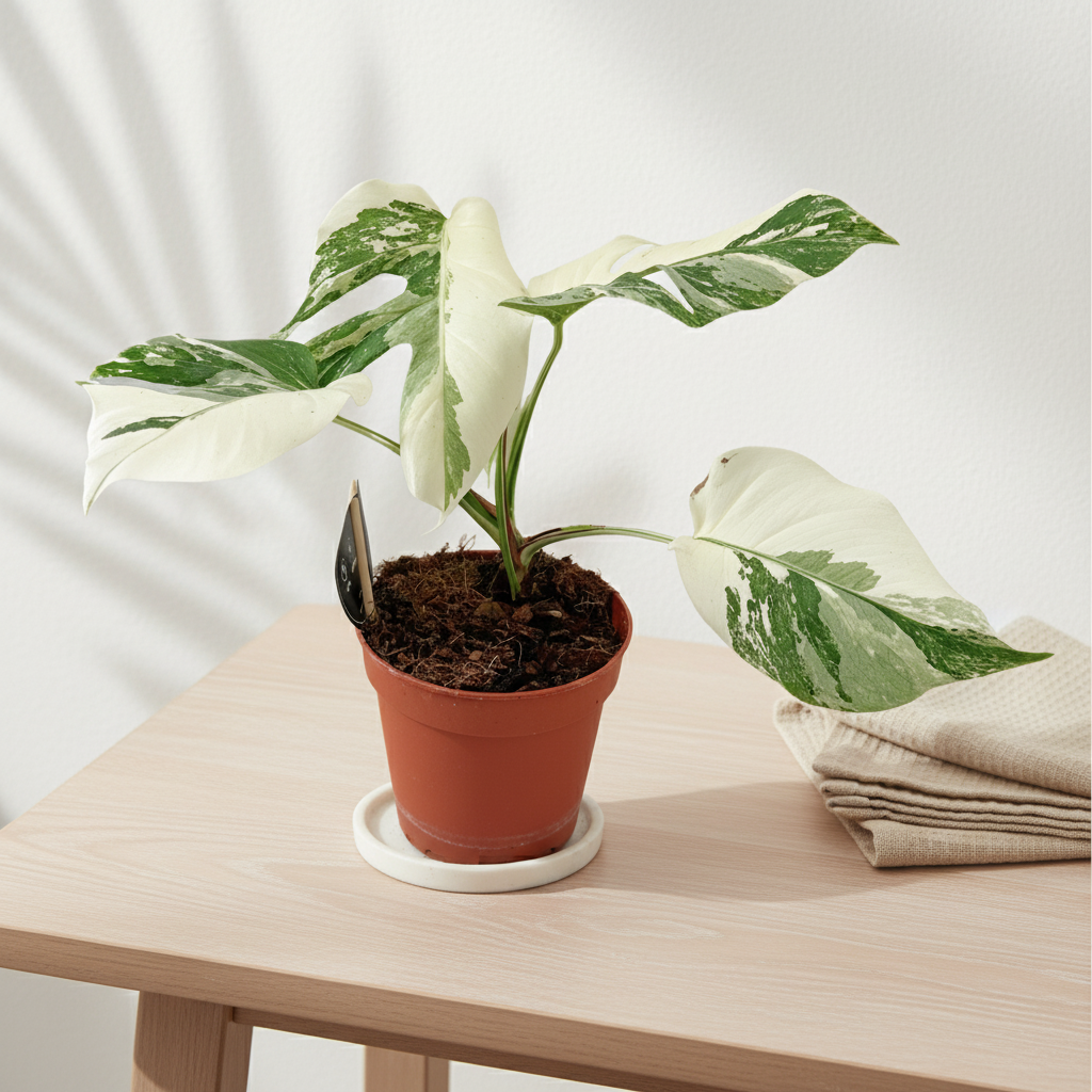 Monstera Deliciosa Variegata Super White kamerplant met wit-groene bladeren in pot Ø15cm