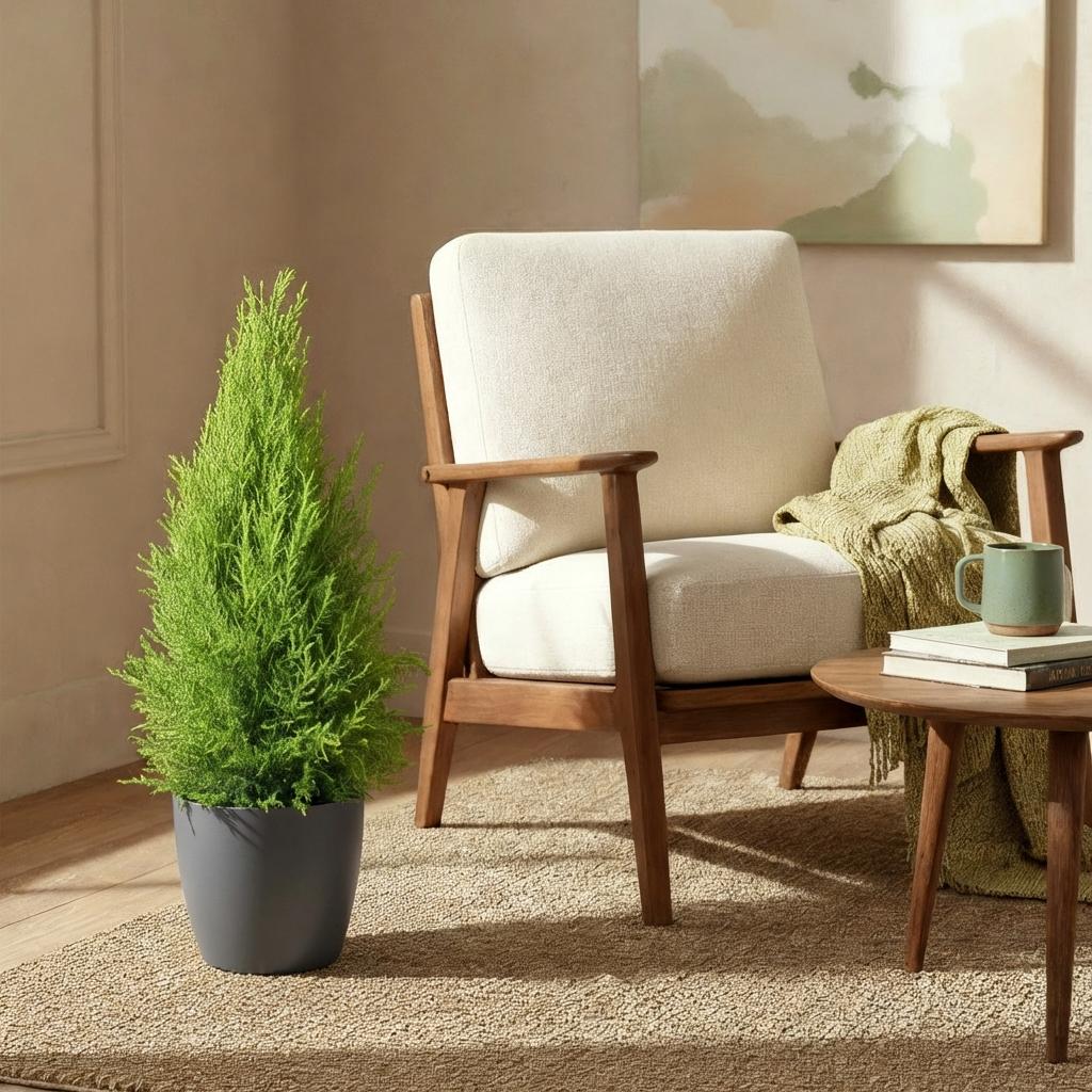 Cupressus Gold Crest ‘Wilma’ met grijze pot – 85–95 cm - Plant - plantenmagie