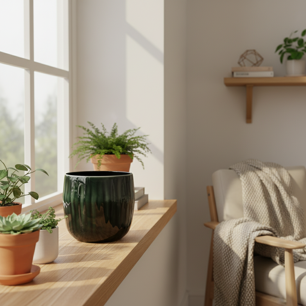 Pot Babet Pine Ø30 x H27 in natuurlijke houtlook voor kamerplanten