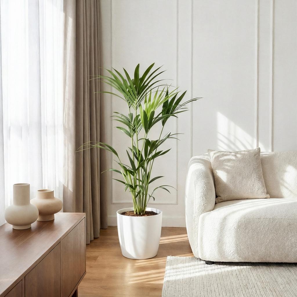 Kentia palm - 120–130 cm - Ø21 - met witte pot - Plant - plantenmagie
