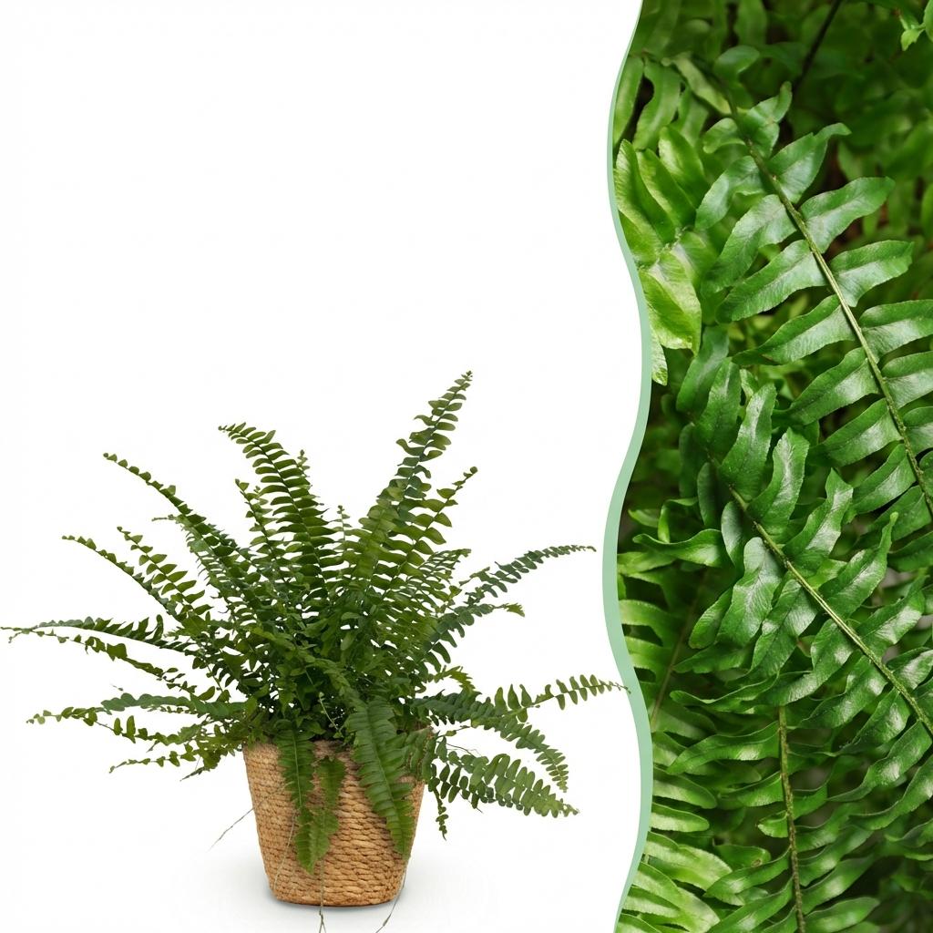 Nephrolepis Green Lady varen - 25 cm - Ø12 - met mand - Plant - plantenmagie