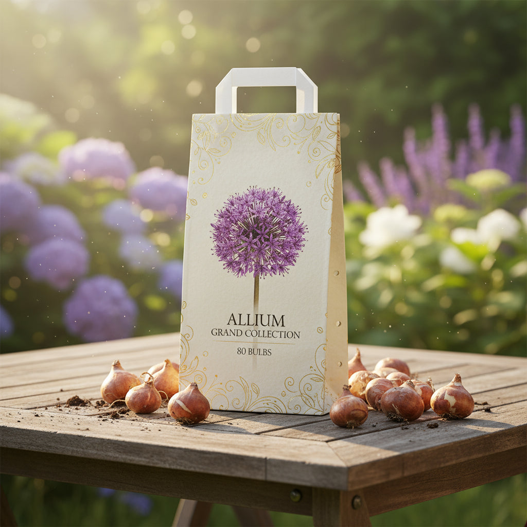 bloeiende allium bloemen in tuin in verschillende kleuren